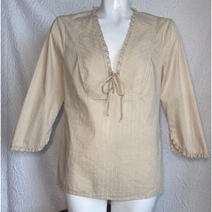 BCBGMaxAzria Cream Blouse with Ruffle Trim